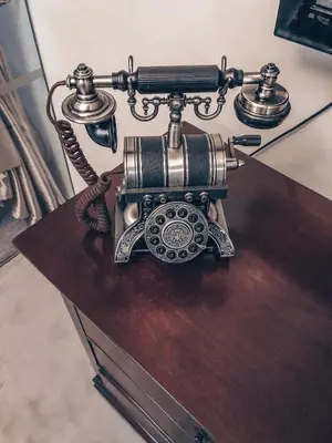 an old fashioned phone sitting on top of a table at Baltazaras in Vilnius