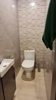 a bathroom with a white toilet and a sink at Sodyba Azagis in Vilkanastrai