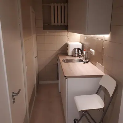 a small kitchen with a sink and a toilet at Mini apart Žvėrynas in Vilnius