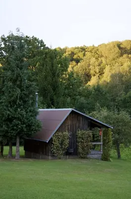 a barn with a solar roof in a field at Užukalnio sodyba in Užuguostis