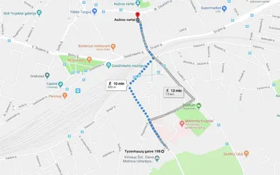 a map of a city with a blue trail at Modern 1BR / Near Gates of Dawn / Special Offer in Vilnius