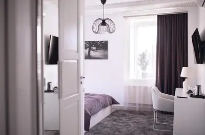 a bedroom with a bed and a window at Laurentroom Hotel in Ukmergė