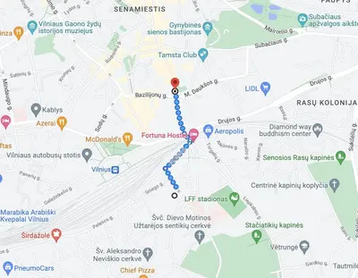 a map of the trekking route at Near Gates of Dawn / Modern 1 bedroom / w/Netflix in Vilnius