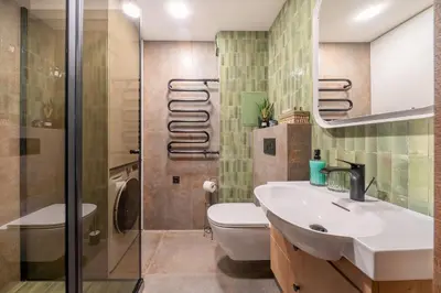 a bathroom with a sink and a toilet and a shower at Lake Apartment in Šiauliai