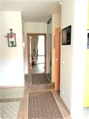 a hallway of a house with a rug on the floor at Beautiful Vilnius with a terrace in Vilnius