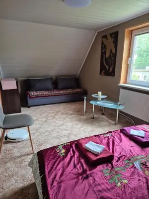 a living room with a couch and a table at Dariaus ir Gireno 7 in Zarasai