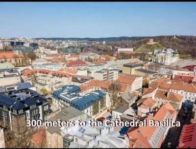 an aerial view of a city with buildings at HaPPy iNN LUX Old Town Studio, Self Check in, Parking in Vilnius