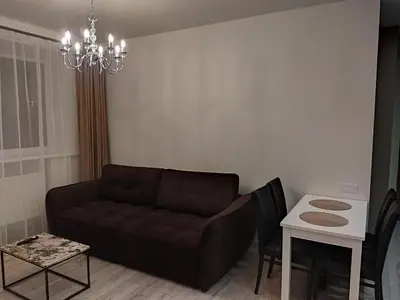 a living room with a couch and a table at Aušros Alėjos Apartamentai in Šiauliai