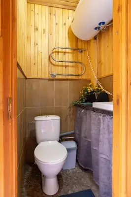a bathroom with a toilet and a sink at Bačkis camp in Bačkonys