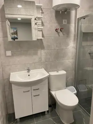 a bathroom with a toilet and a sink at A&D Apartament in Kaunas