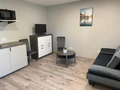 a living room with a couch and a table at A&D Apartament in Kaunas