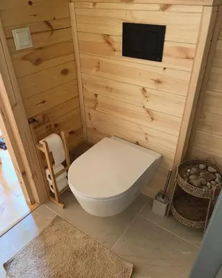 a bathroom with a toilet and a tv on the wall at Jack namai 1 in Puodžiai