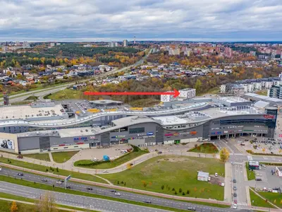 an aerial view of a large building in a city at Ralio apartamentai in Vilnius