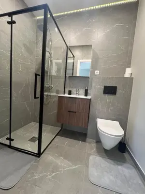 a bathroom with a shower and a toilet and a sink at Mintare in Šveicarija