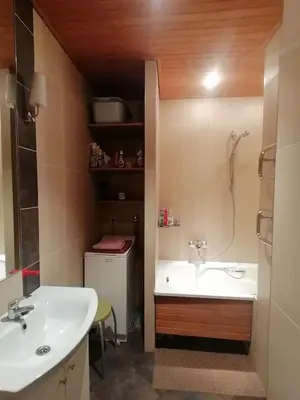 a bathroom with a sink and a bath tub at Jauki erdvĖ in Vilnius