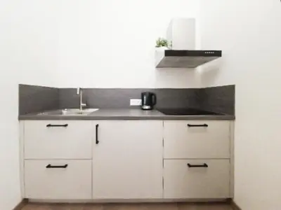 a kitchen with a sink and a counter top at Rossak apartment 1 in Panevėžys