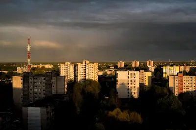 a view of a city with tall buildings at Lyra cozy large apartment in Šiauliai