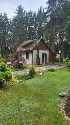 a small house in the middle of a yard at Jaukūs namai Kulautuvoje in Kulautuva