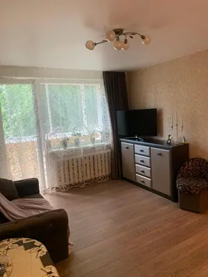 a living room with a couch and a television at Vytauto 36a in Zarasai