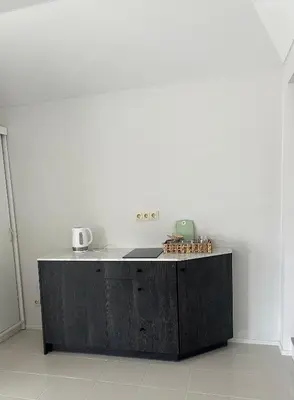 a kitchen with a counter top in a room at Apartamentai LUKA in Marijampolė