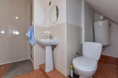 a bathroom with a toilet and a sink at Lauryno sodyba in Suviekas