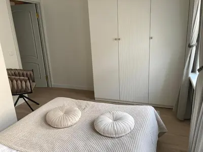 two white pillows on a bed in a room at Apartamentai Domus Antiqua in Zarasai