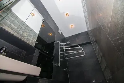 a bathroom with a shower and a sink at Modernios klasikos studija in Kaunas