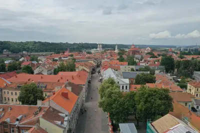 an aerial view of a city with red roofs at Modernios klasikos studija in Kaunas