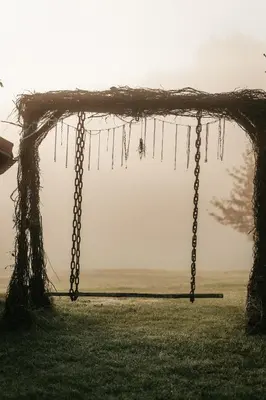 a swing in a field with a tree at Shanti Resort - Retreat & Wellness Center in Sarboriškės I