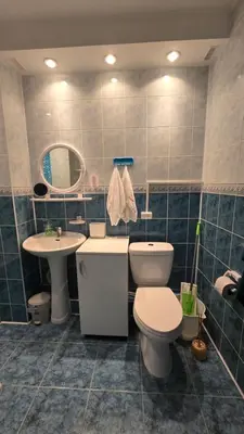 a bathroom with a toilet and a sink at Kristi Apartments in Visaginas