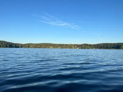 a large body of water with trees in the background at Apartment 4 Palūšė in Palūšė