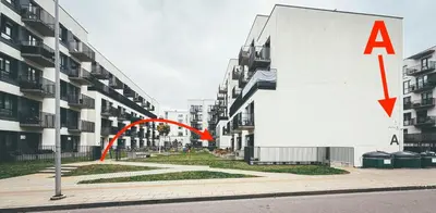 an image of a building with an a and a arrow at Apartment with a large balcony in Kontverki