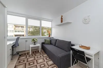 a living room with a couch and a table at Pramones apartment #1 by PoloApartments in Kaunas