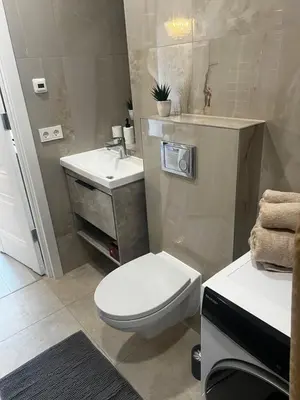 a bathroom with a toilet and a sink at Chic Residence apartament 1 in Šiauliai