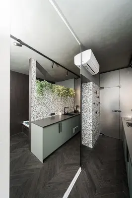 a kitchen with a sink and a counter top at Jaukus butas Kauno centre in Kaunas