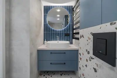 a bathroom with a sink and a mirror at Modern loft in City centre Self check-in No 47 in Vilnius