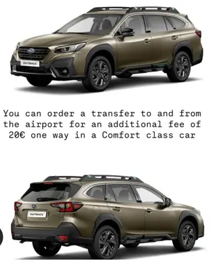 an advertisement for a car that says you can order a transfer to and from at Cozy apartment Akropolis in Vilnius