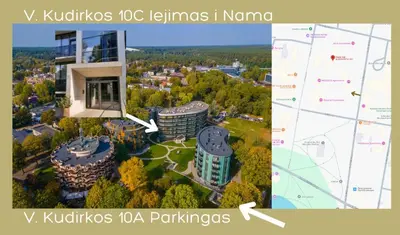 a picture of a city with a building and a map at Drusk Sun in Druskininkai