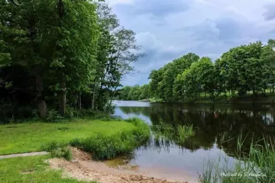 a view of a lake in a park at Sodyba Narūnas VIP namelis in Sponėnai