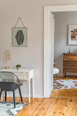 an office with a desk and a chair in a room at Next to Cathedral Square, Stylish 2BD Gem, Skapo St in Vilnius