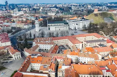 an aerial view of a city with orange roofs at Next to Cathedral Square, Stylish 2BD Gem, Skapo St in Vilnius