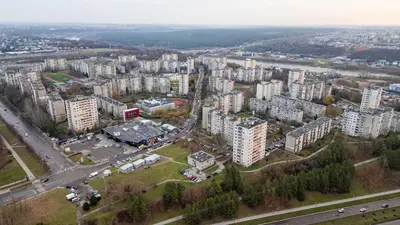 an aerial view of a city with tall buildings at Rasytes 10 in Kaunas