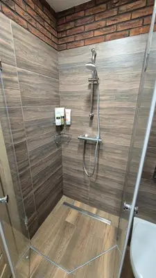 a bathroom with a shower and a toilet at Savannah Ateities Apartamentai in Panevėžys