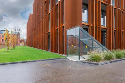 a building with a glass door in front of it at Authentic 1 BD Apartment by Domvia in Kaunas