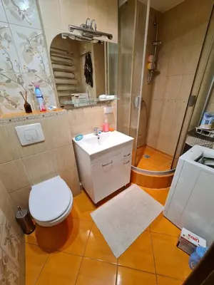 a bathroom with a toilet and a sink and a shower at freeparking apartment in VNO