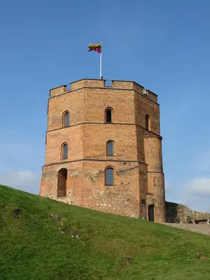 a tall brick building with a flag on top of it at freeparking apartment in VNO