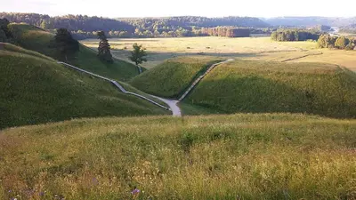a winding road in the middle of a grassy field at Gallery Guest Rooms in Kernavė