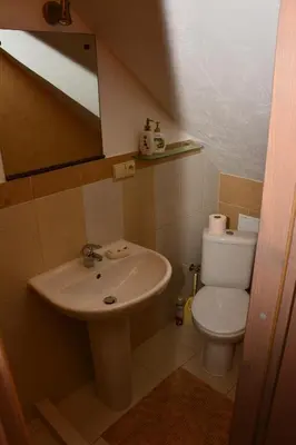 a bathroom with a sink and a toilet at Gallery Guest Rooms in Kernavė
