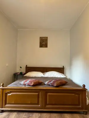 a bed with two pillows on it in a bedroom at Danarent Tilto in Vilnius