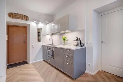 a kitchen with a sink and a counter top at Angel House Vilnius, 47 in Vilnius